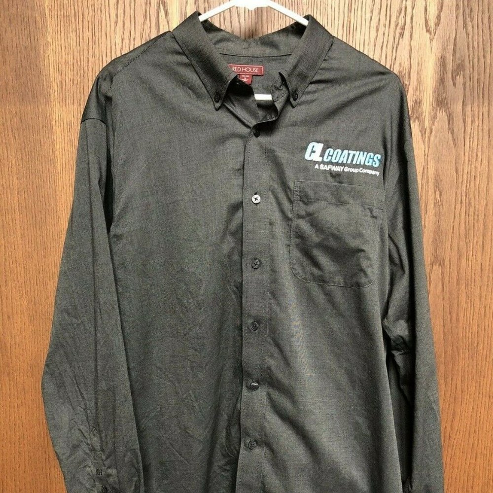 Red House Men's Casual Button Down Shirt Size Large Black Gray 100% Cotton
